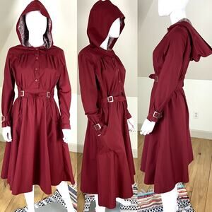 Vintage 70s NR1 N.R.1 Ned Gould Hooded Burgundy Trench Coat Dress Midi M Medium